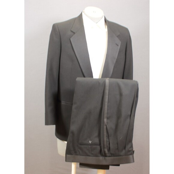 Kuppenheimer Other - Vintage Kuppenheimer Tuxedo 2 pc Suit Mens Black Solid Wool 1 Btn 42R 36" Waist